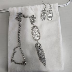 EUC Kendra Scott Silver Rayne Tassel Necklace & Earrings